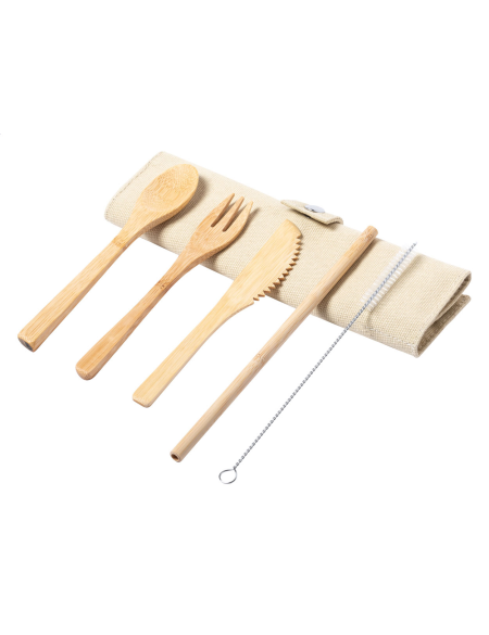 Příbory bambusové v bavlněném pouzdře Rollery přírodní