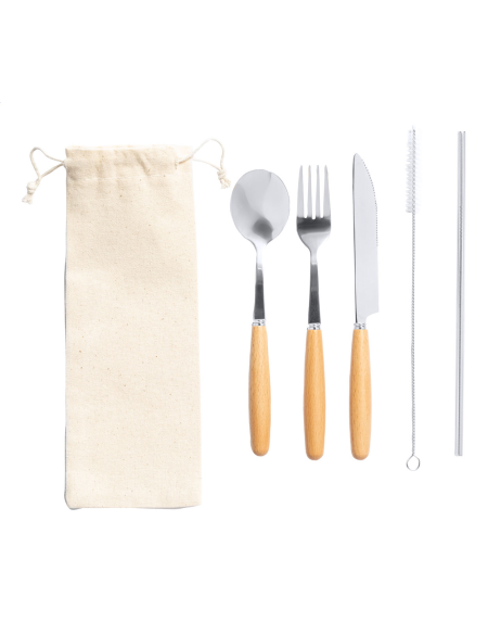 Příbory nerezové s dřevěnou rukojetí Woller stříbrná