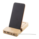 USB hub bambusový s držákem na mobil přírodní