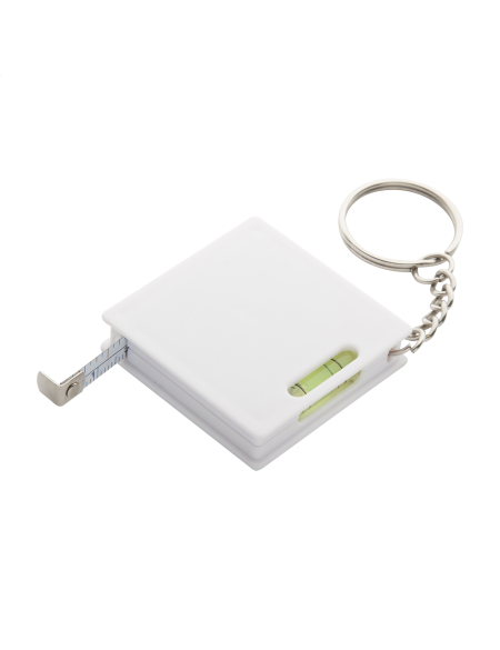 Přívěšek na klíče s metrem a vodováhou Level bílá