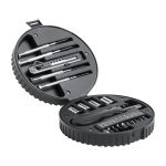 Sada nářadí v obalu ve tvaru kola od auta Fangio černá